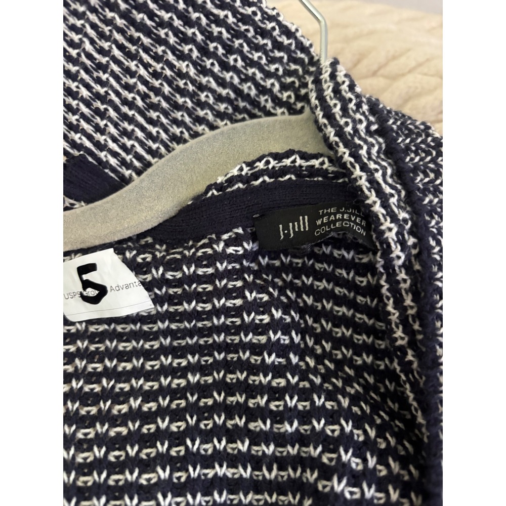 J.Jill Wearever Collection Long Sweater Cardigan Duster Sz Med Blk/WHT - Picture 2 of 4